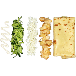 Блин с курицей, сыром, свежим огурцом и трюфельным соусом